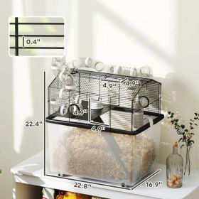 2 Tier Hamster Cage With 12 Deep Tray, Tube System, Water Bottle, Ramp, Feeding Bowl, Black (Option: BLACK)