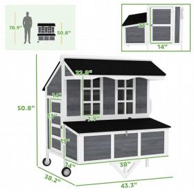 Chicken Coop With Wheels, Chicken Tractor With Nesting Box, Windows, Pull-out Tray, Perches, For 2-4 Hens, Gray (Option: Gray White Black)