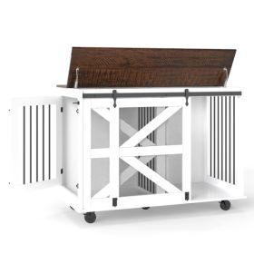 47.2" Mobile Dog Crate With Flip-Top Feeding Door, Dual-Access & 5 Caster System (2 Locking), Side Hooks - Multi-Functional Pet Kennel,double Dog (Option: defaulttitle)