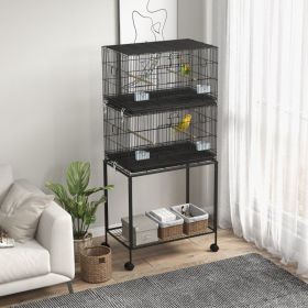 Double Stackable Bird Cage On Wheels W  Stand, For Canaries (Option: BLACK)