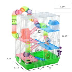 5 Tiers Hamster Cage Portable Animal Travel Carrier W Exercise Wheels Tube (Option: Green)